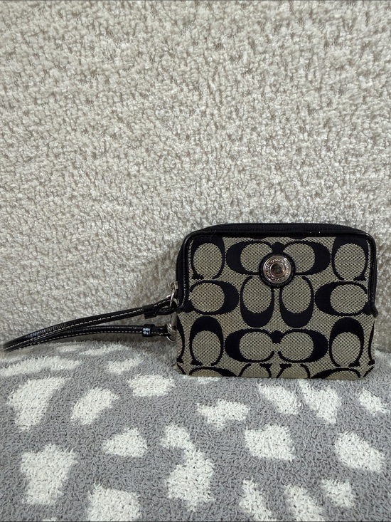 Coach Handbags - Coach vintage Black and Khaki Signature Canvas Wristlet